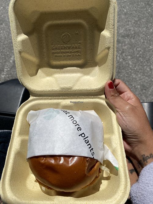 Crispy Buffalo Chickin' in eco-friendly to-go package  at Veggie Grill in Mountain View