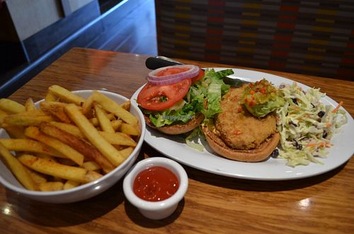 Santa Fe' crispy chicken burger, all vegan & delicious @ Veggie Grill, Mountain View at Veggie Grill in Mountain View