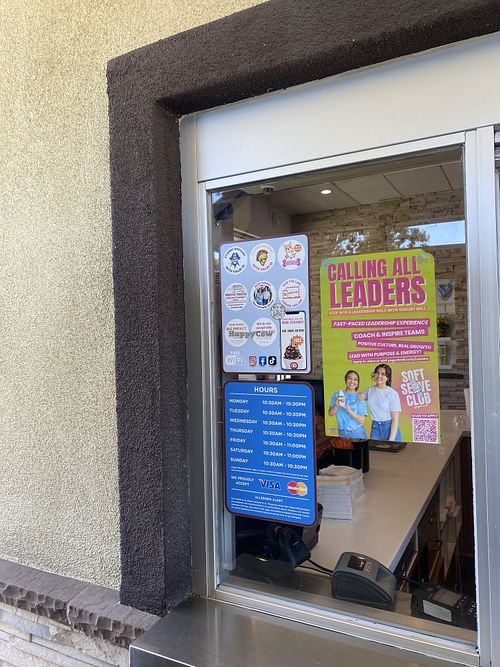 Posted Hours and Wi-Fi Signage on Drive Thru  at Yogurt Mill in Modesto