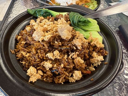 Claypot Veg Fried Rice with Crispy Chickenn  at Nature Vegetarian Delights (NVD) Restaurant in Northeast Singapore