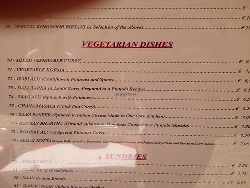 Veg menu  at Kohninoor in Lagos