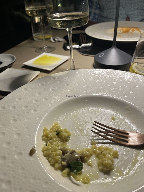 4. fregola pasta with seaweed, apple and aubergine ‘caviar’
(So excited forgot to take until nearly finished!)  at Terracrua Restaurant in Sardegna