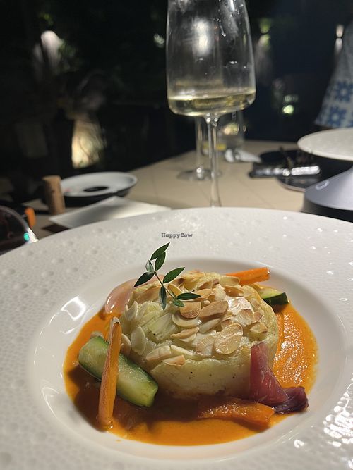 5. potato rosti with almonds, tomato sauce and carrots and courgettes  at Terracrua Restaurant in Sardegna