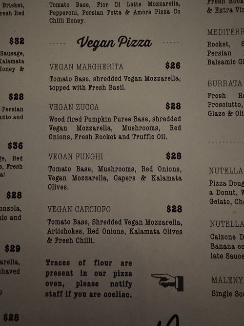 Options   at Amore Pizza  in Coolum Beach