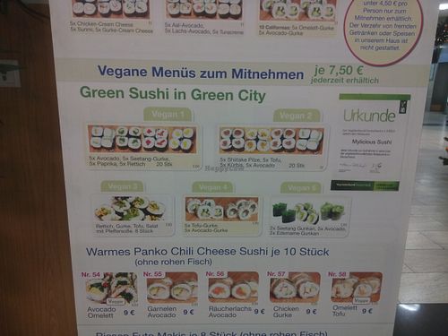 Vegan Menu as of December 2015. at Mylicious Sushi in Freiburg