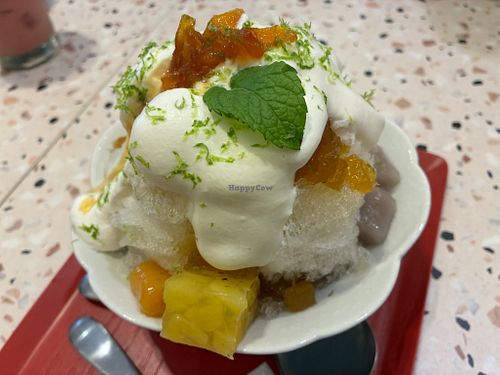 Pineapple shaved ice with oat milk foam at 善菓 Own Life in Taipei City