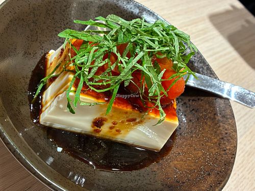 Soft tofu with cherry tomatoes and fresh shiso at Root Ramen 知初拉麵 in Taipei