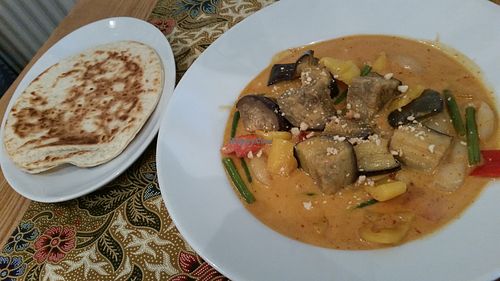 Rambutan and Jack fruit curry with roti at Blue Ginger in Birmingham