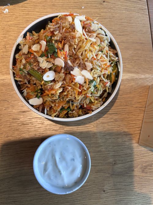 Hyderabad veg biryanis comes with yogurt raita  at The 2nd Wife in Dusseldorf