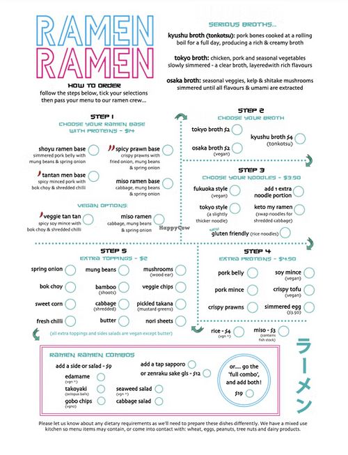 Menu at Ramen Ramen Wanaka in Otago Region