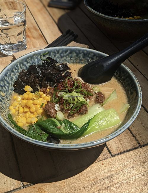 Veggie Tan Tan + Sweetcorn and Woodear Mushroom at Ramen Ramen Wanaka in Otago Region