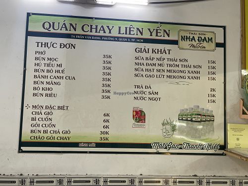 Menu   at Quán Chay Liên Yến in Ho Chi Minh City
