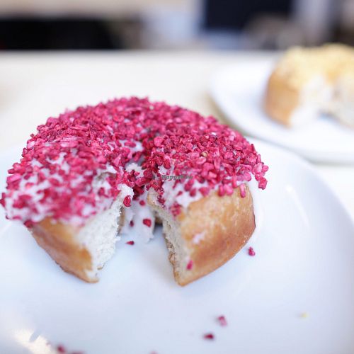White chocolate & raspberry donut  at Considerit in Edinburgh