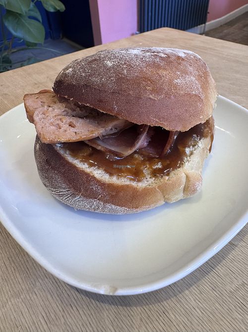 Bacon and sausage roll   at Considerit in Edinburgh