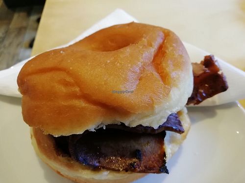 Doughnut with vegan bacon at Considerit in Edinburgh
