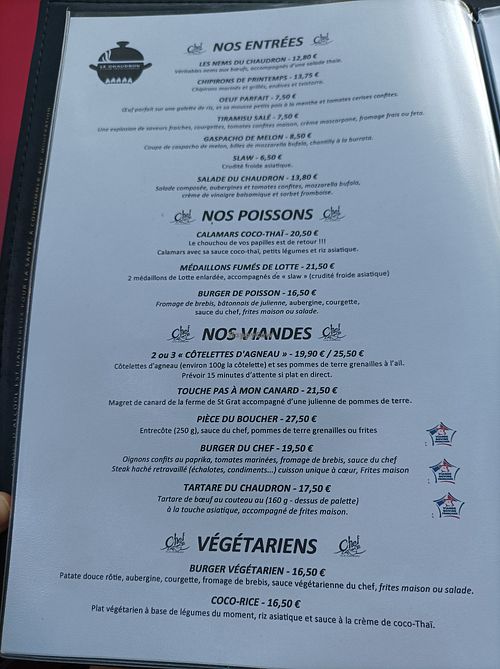 Menu at Restaurant Le Chaudron in Provence-alpes-côte D'azur