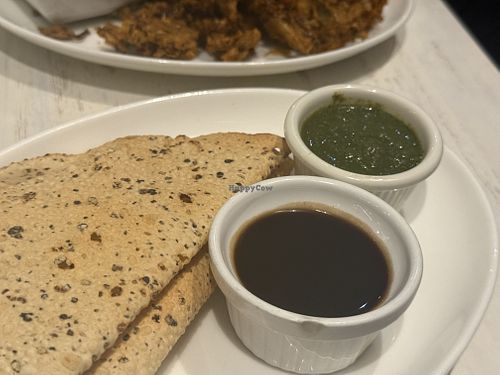 Papad and chutneys  at Mehfil in Asheville