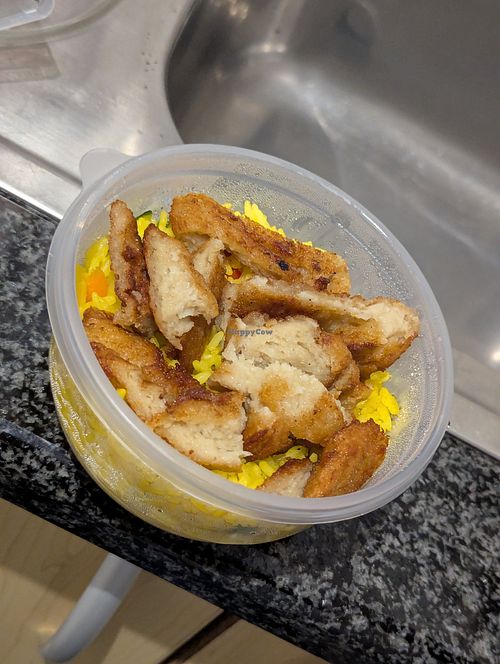 Vegan chicken and rice at Barcelos George in Western Cape