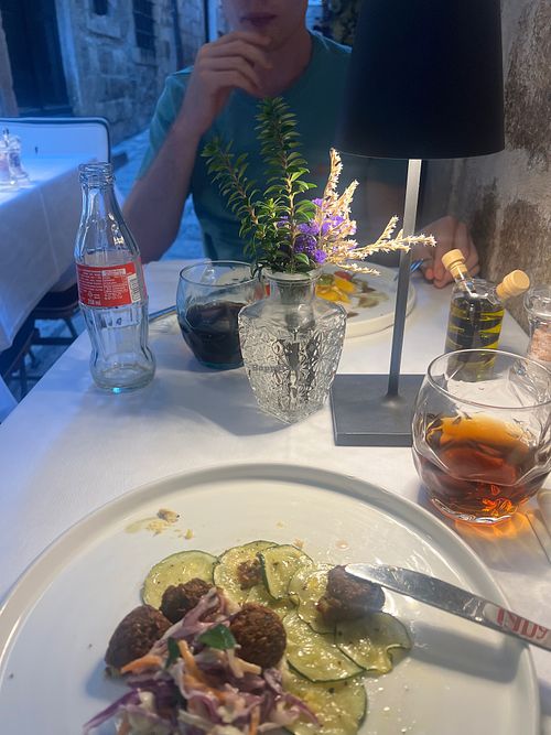 My falafel with vegan coleslaw and courgette, very slightly eaten  at Portun in Dubrovačko-neretvanska županija