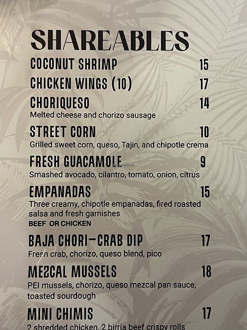 Menu  at Salt & Lime Oceanfront Restaurant in Myrtle Beach