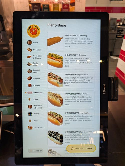Plant based menu at Frank & Furter’s Handcrafted Hot Dogs in San Jose