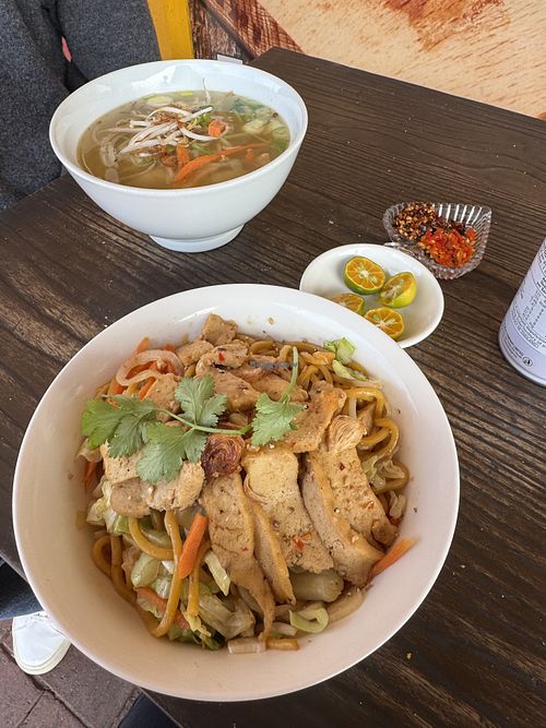 Fried noodles and soup  at Viettopia Cafe in Bowden