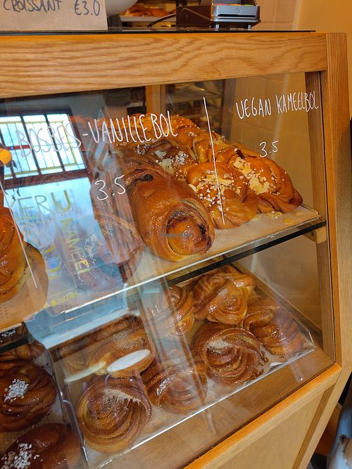 One vegan baked good the kameelbol, next tot he breads at Bakkerij Kameel in Utrecht