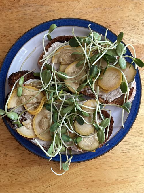 Vegan angel toast with cashew cheese  at North Koffee in North Kingstown