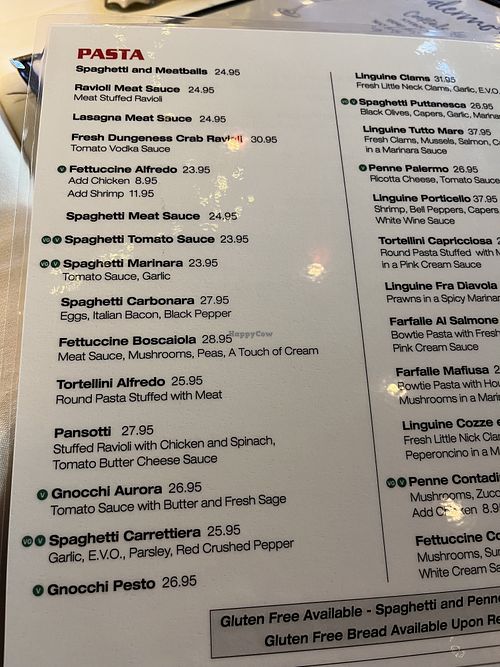 Vegan items are labeled on the menu.  at Palermo Italian Restaurant in San Jose