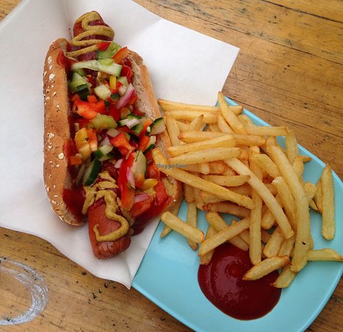 hot dog with fries  at Astrid och Aporna - Astrid og Aberne in Copenhagen
