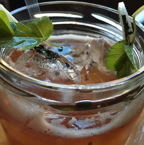 Gin, cherry, sea salt, charred celery at Soda in Alba