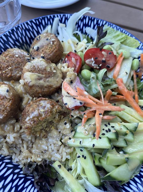 Falafel salad with tahini dressingg  at Fifty Parallel Tap and Grill in Campbell River