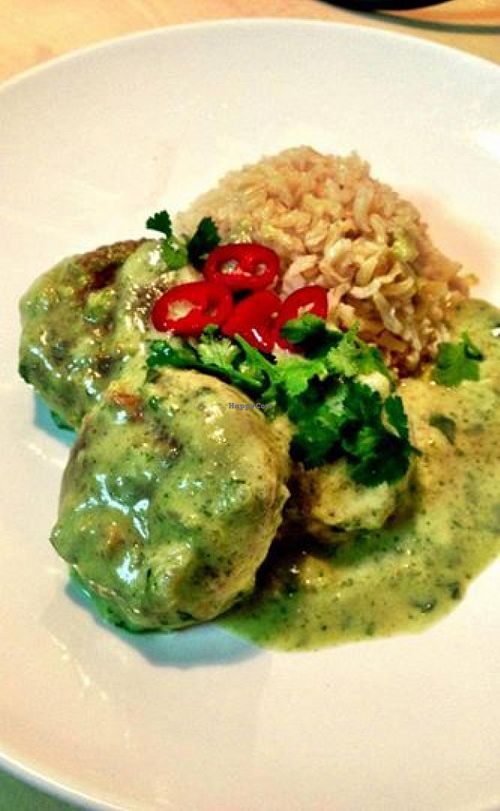 Sausages and brown rice at Yuli's Lunch Box in Haifa