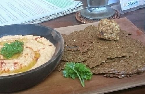 Humus with flaxseeds crackers at The Seeds of Life in Ubud