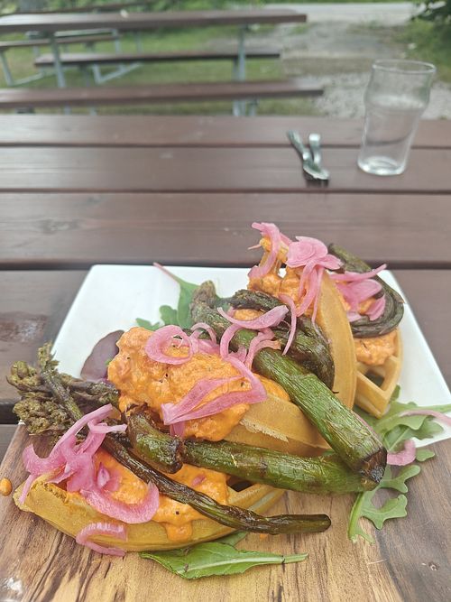 Savoury vegan waffle. at Gotlandsvåfflan in Gotlands Län