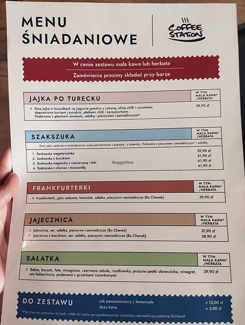 Menu in Polish at Coffee Station in Województwo Warmińsko-mazurskie
