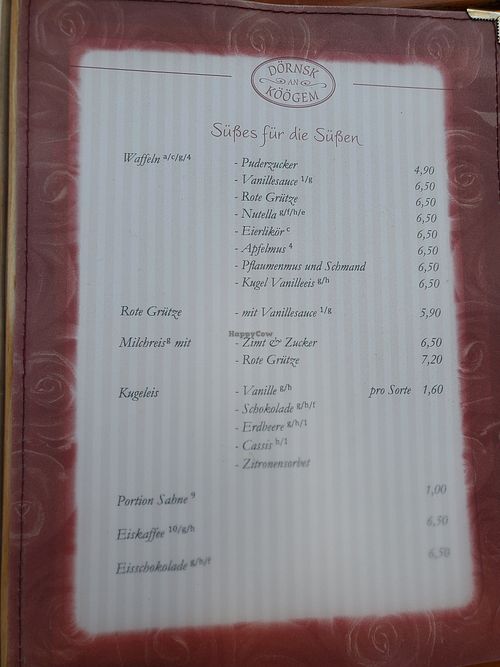 Speisekarte at Dörnsk an Köögem in Nebel