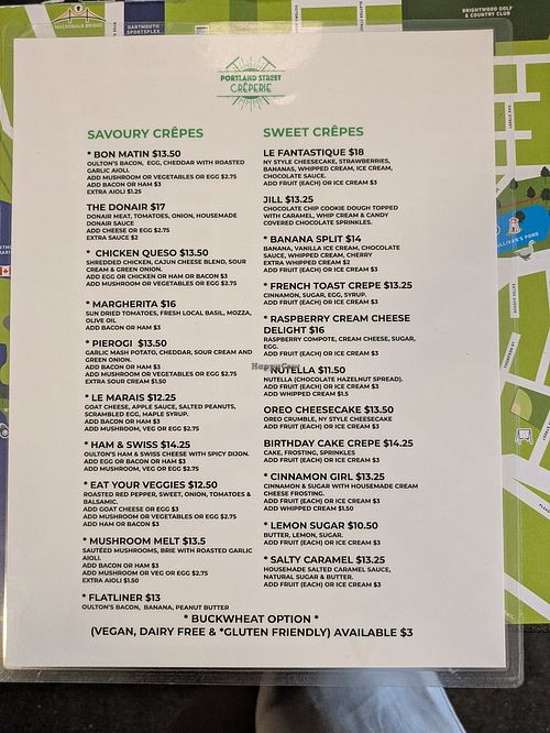Menu at Portland Street Creperie in Dartmouth