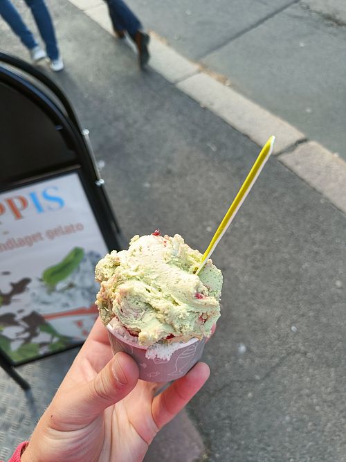 Matcha & lingonberry and vanilla based on cashews at Happis gelateria - Grünerløkka in Oslo