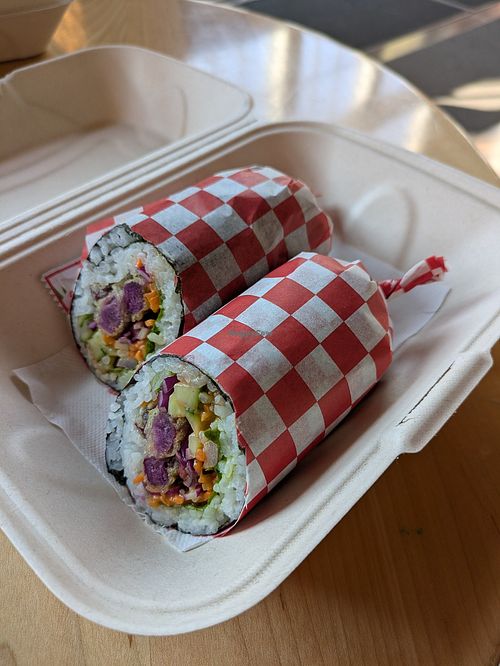 Yam tempura sushi burrito at Hojo's Sushi Burrito in Charlottetown