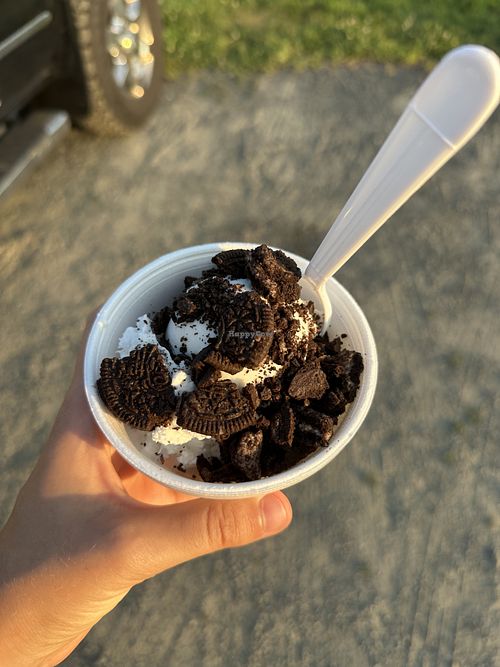 Non-dairy vanilla (confirmed vegan) w/ Oreos  at SimmersCreamy in Massachusetts