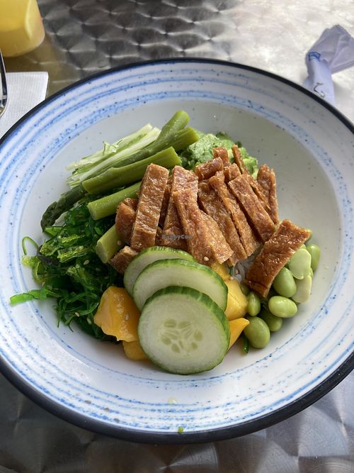 Vegetarian Poke Bowl very tasty! Unsure if the sauce it comes with on the side is vegan though   at Aki Sushi Tapas Boba in Freeport