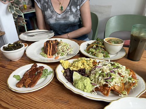Delicious vegan dishes   at Kitchen Mouse in Los Angeles