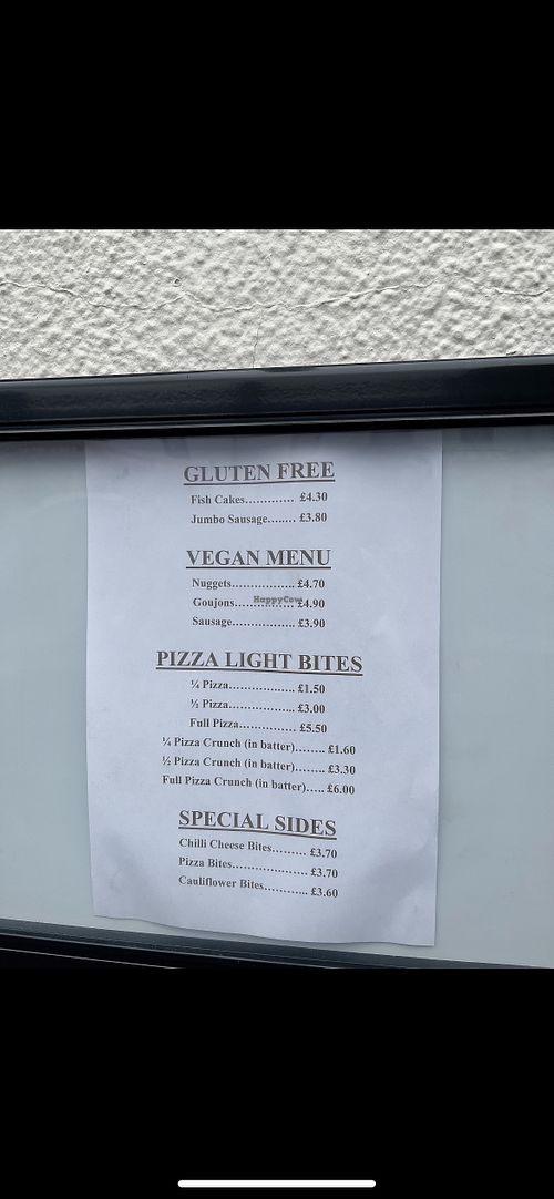 Vegan menu  at The Royal Fish Bar in North Carolina