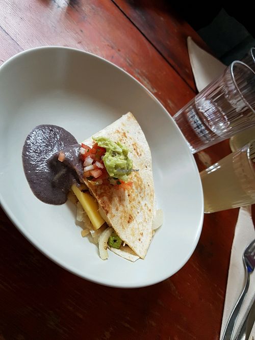 vegan enchilada (Mexican theme on todays menu) at Zoe Food in Gran Canaria