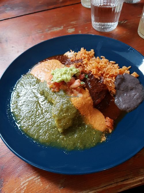 vegan enchilada (Mexican theme on todays menu) at Zoe Food in Gran Canaria