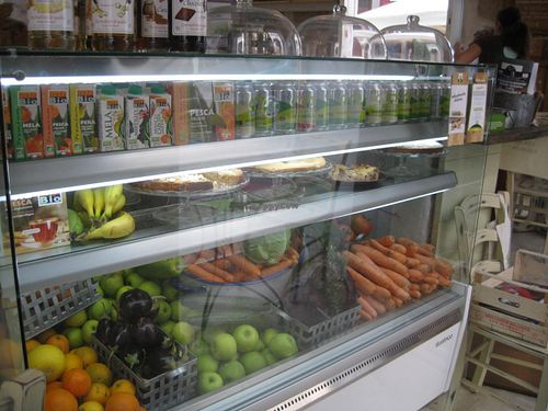 A great counter of fresh fruit and veg at Zoe Food in Gran Canaria
