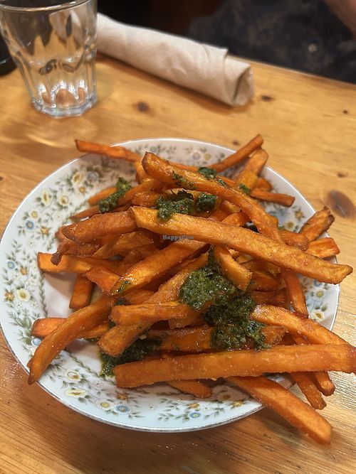 Vegan chili fries (no aioli)  at Little Fish Brewing Company in Athens