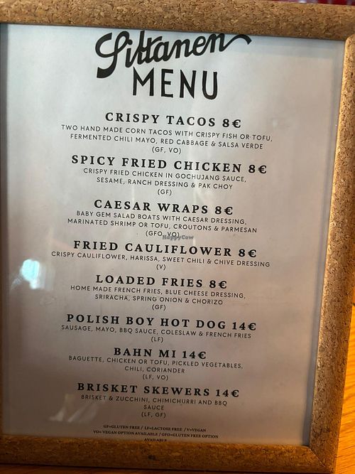 Menu  at Siltanen in Helsinki