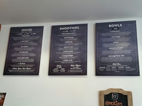 menu at Nekter Juice Bar in West Los Angeles